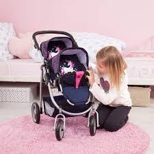 Bayer Tandem, Twin Jogger, 46cm, Unicorn Modern Adjustable Foldable, Blue Pink Unicorn